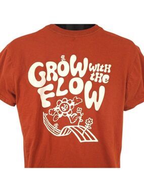 Happy Flower T Shirt Mens Size Medium Orange Grow With The Flow